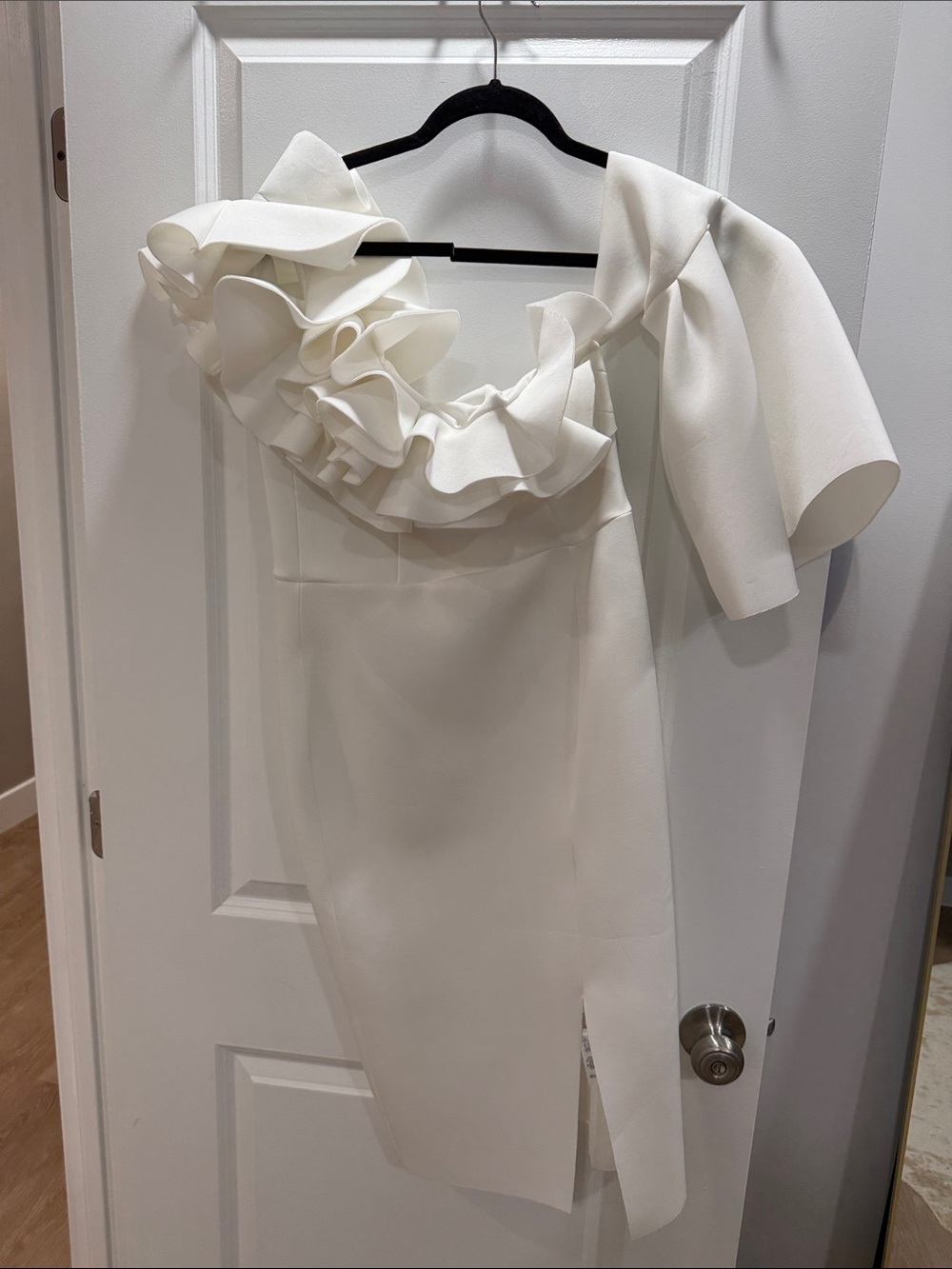 ASOS White One-Shoulder Ruffle Midi Dress